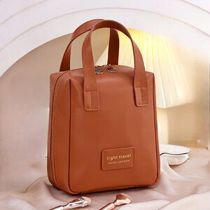 Chic Large Capacity Makeup Bag - Premium Faux Leather, Scent-Free